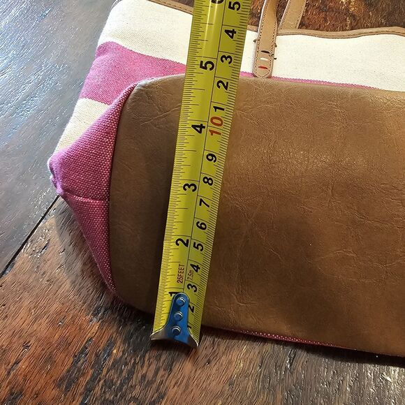 TOMMY HILFIGER Nautical Preppy Pink Striped Shoulder Bag Tote Canvas Logo Charm - Picture 6 of 9